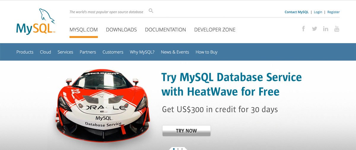 Home page di MySQL.