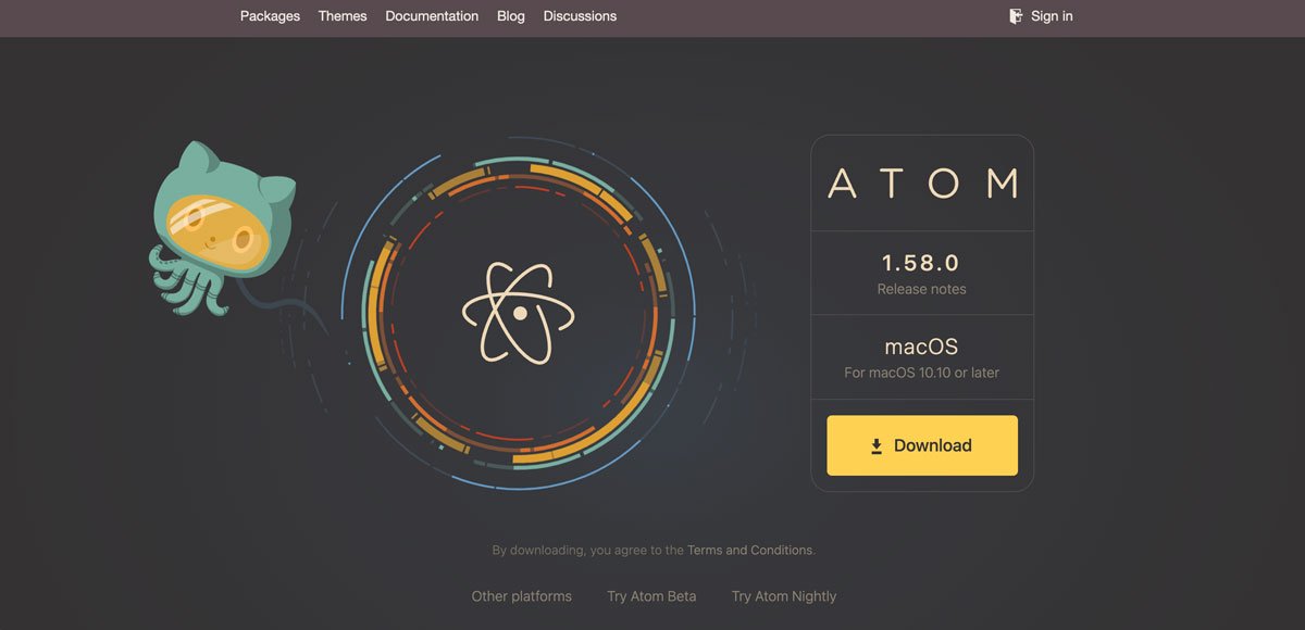 Homepage dell'editor html Atom
