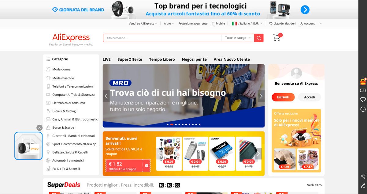 Home page di AliExpress