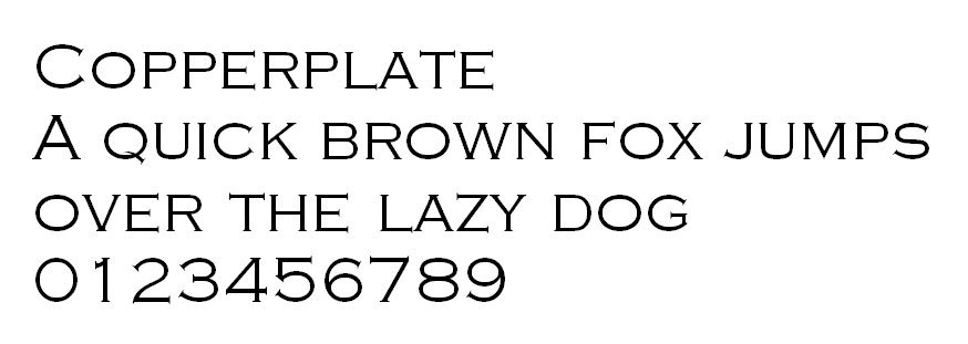 Le lettere e i numeri del font Copperplate.