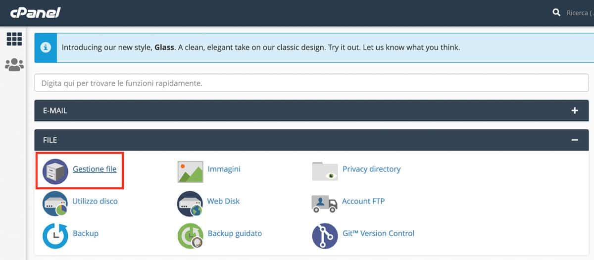 File Manager su cPanel.