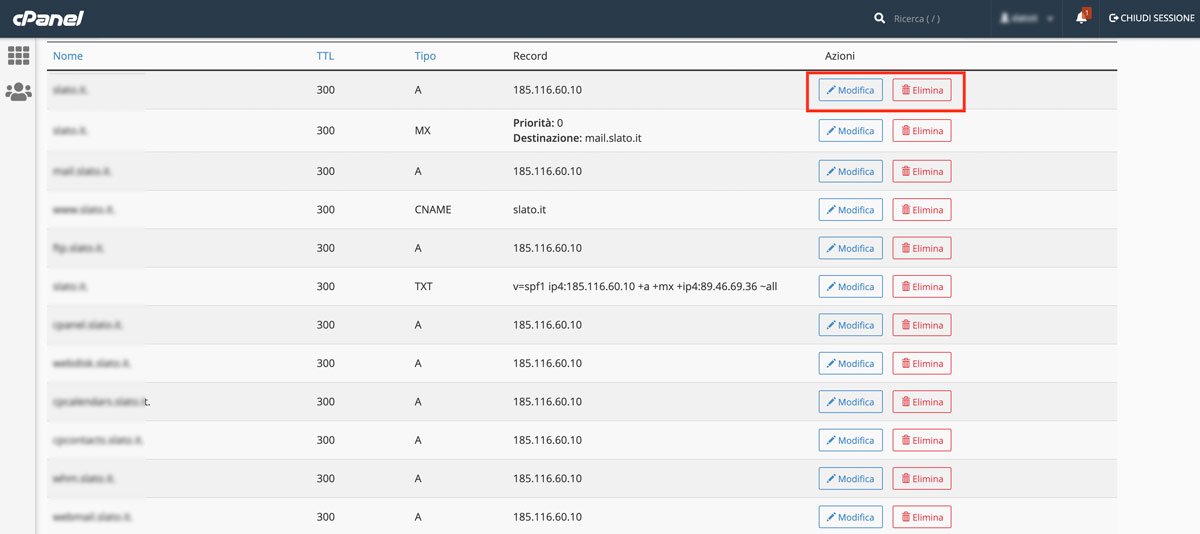 Record DNS nell'editor di zona DNS