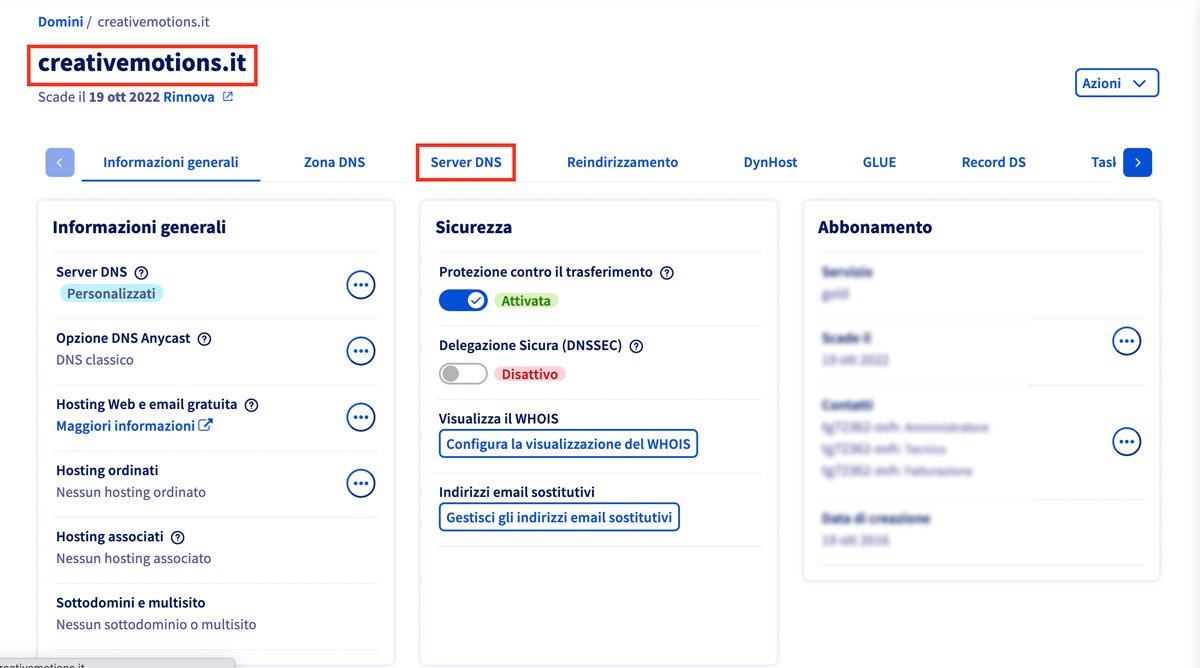 Sezione Domini su OVH