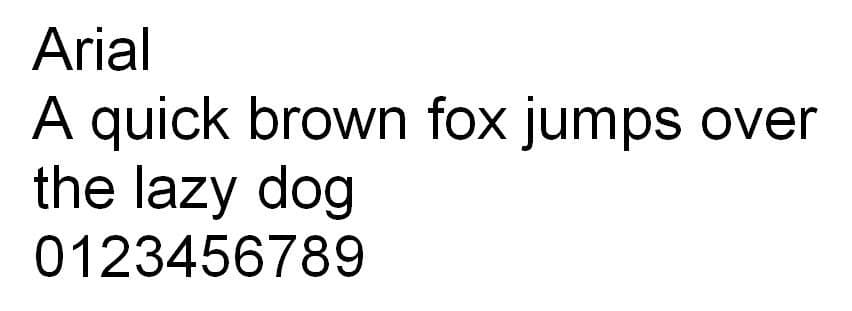 Le lettere ei numeri del webfont  Arial.