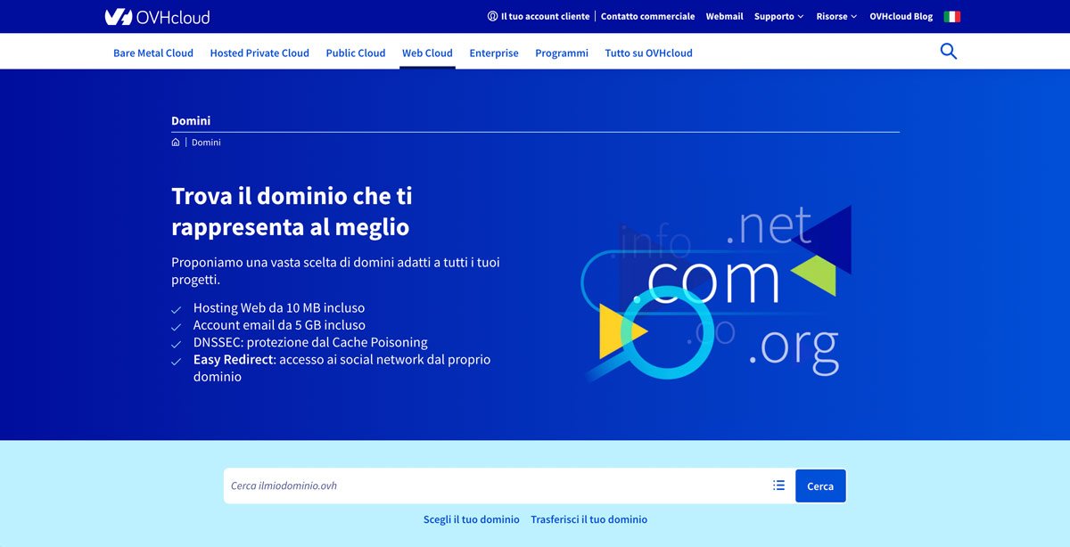 Home page del controllore del nome di dominio di OVH