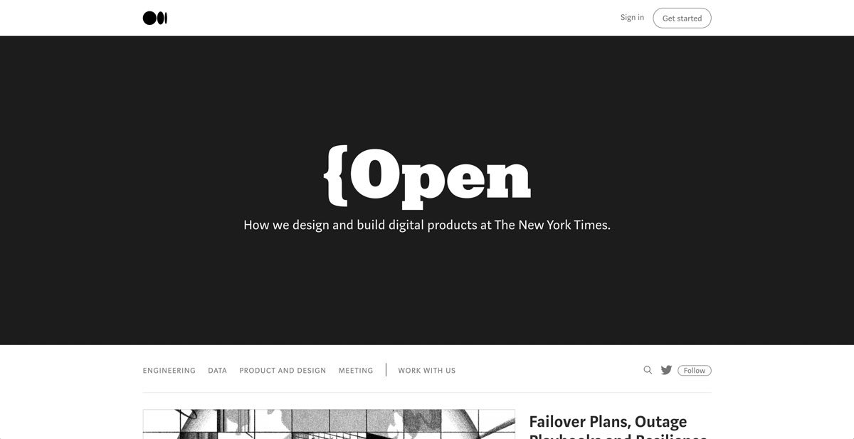La homepage di Open, un microsite del New York Times.