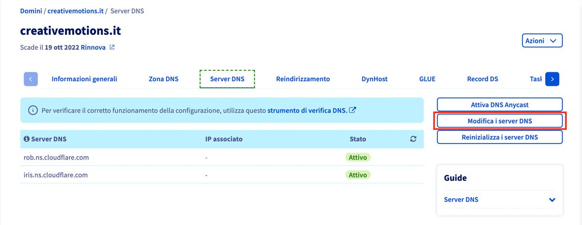 Sezione Informazioni sul dominio su ovh