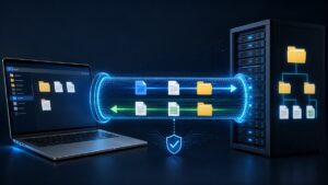 Trasferimento di file tra computer e server tramite connessione SFTP protetta da SSH