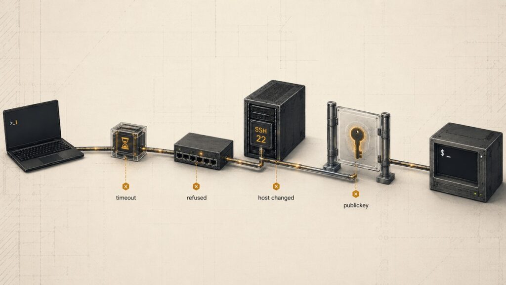 SSH: cos’è, come funziona e come usare Secure Shell 2 Fasi di una connessione SSH con i principali punti in cui può verificarsi un errore