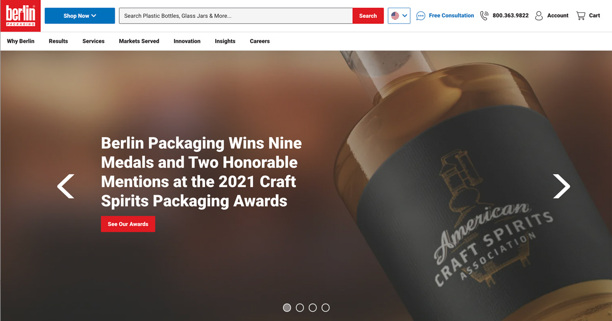 La homepage dell'eccommerce B2B di Berling Packaging