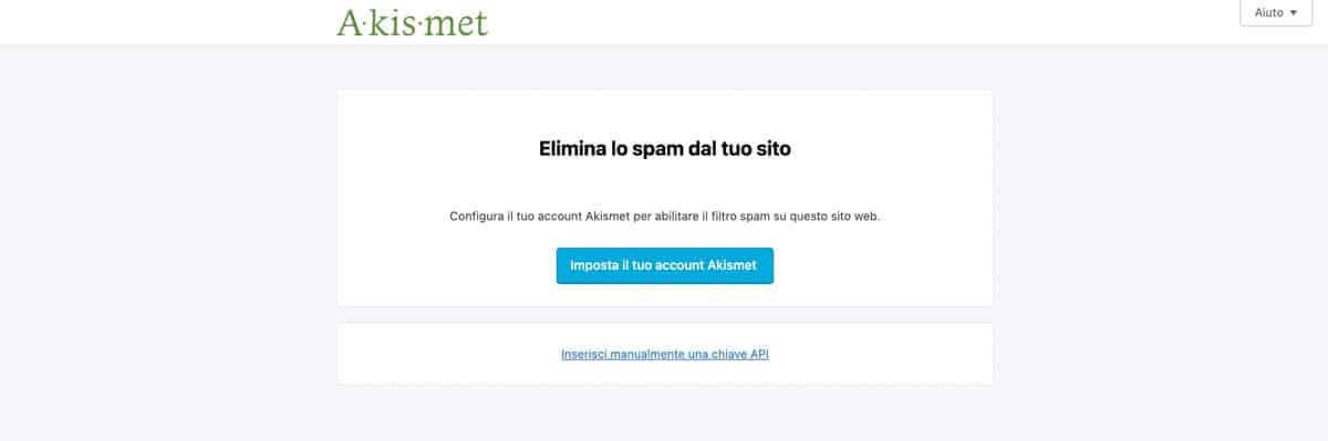 Compila la chiave API di Akismet nel campo fornito