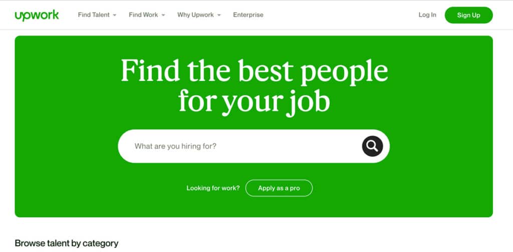 L'homepage di Upwork.