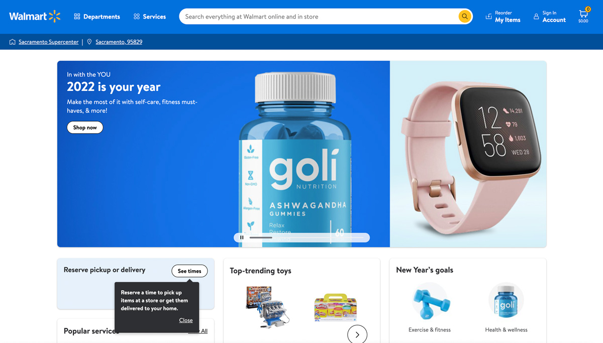 La homepage del sito di e-commerce di Walmart.