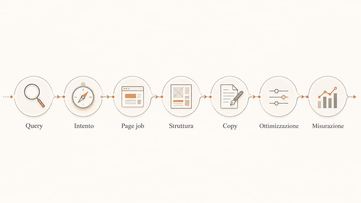 SEO copywriting: cos’è, come si fa e cosa fa un SEO copywriter 1 Workflow dalla query all'intento, struttura, scrittura, ottimizzazione e misurazione del contenuto