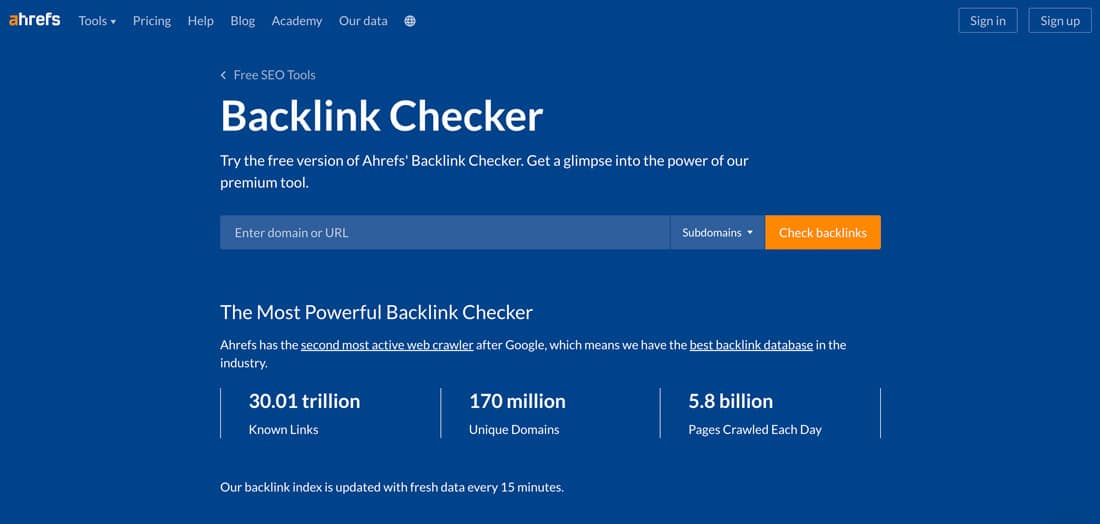 Lo strumento Ahrefs Backlink Checker.