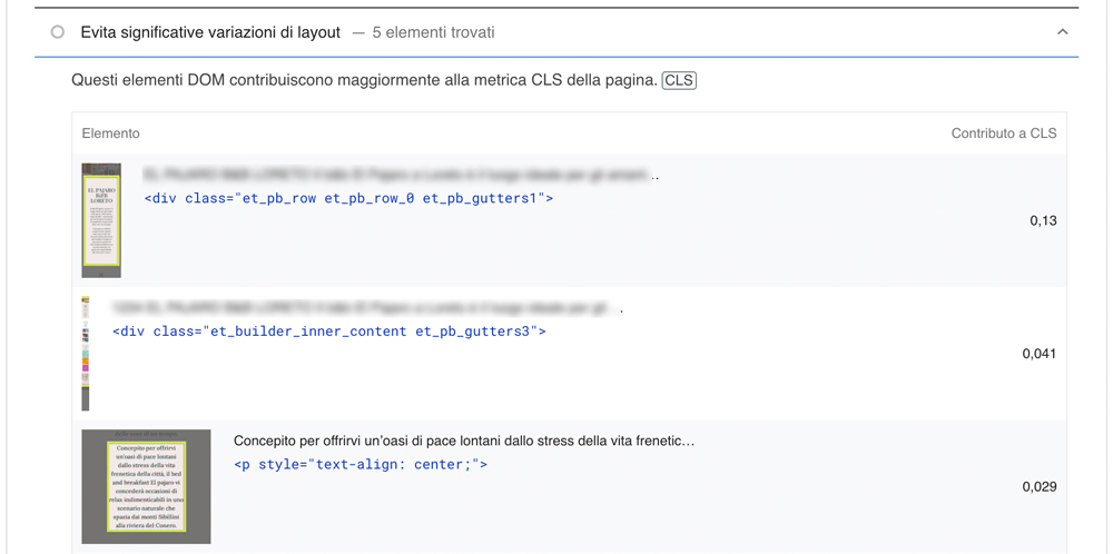 Istruzioni dagli approfondimenti di PageSpeed ​​su come evitare eventi CLS.