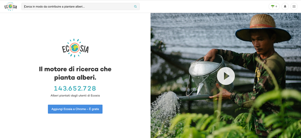 La homepage di Ecosia
