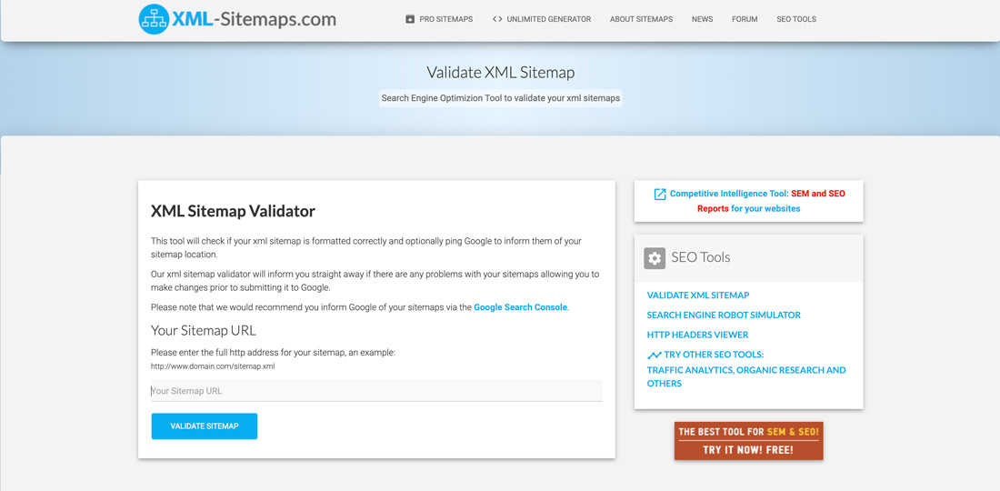Lo strumento XML Sitemap Validator.