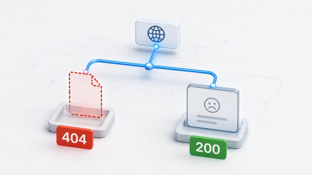 Errore 404: cos’è, perché compare e come risolverlo 1 Confronto tra un vero errore 404 e un soft 404 che restituisce HTTP 200