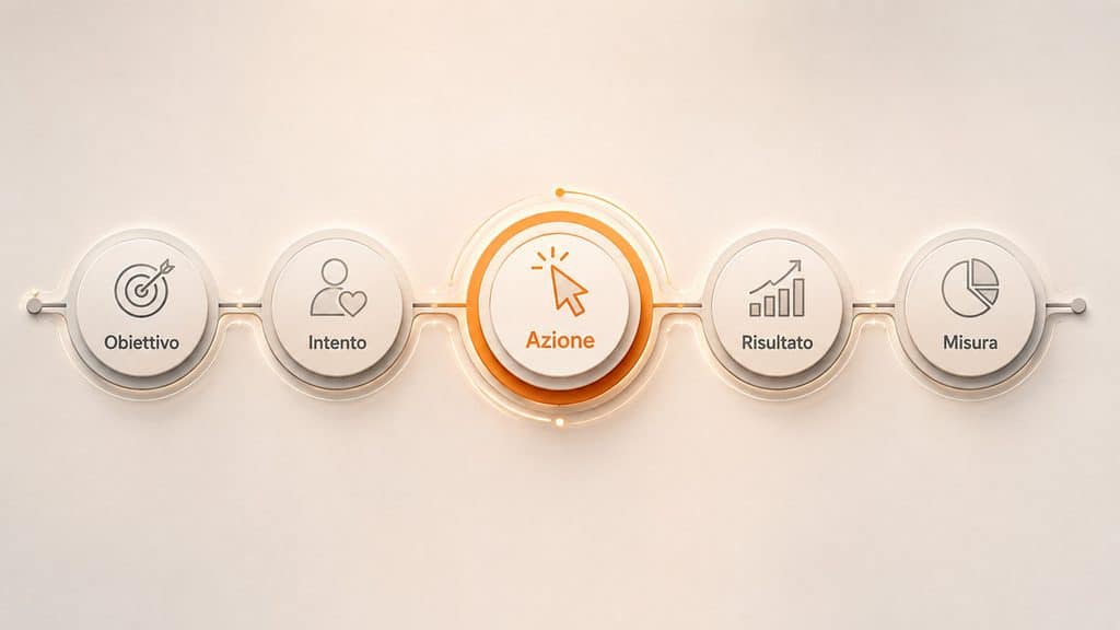 Call to action (CTA): significato, esempi e come crearne una efficace 1 Flusso da obiettivo e intento fino ad azione, risultato e misurazione della CTA