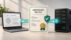 Certificato SSL/TLS che autentica una connessione HTTPS tra browser e server