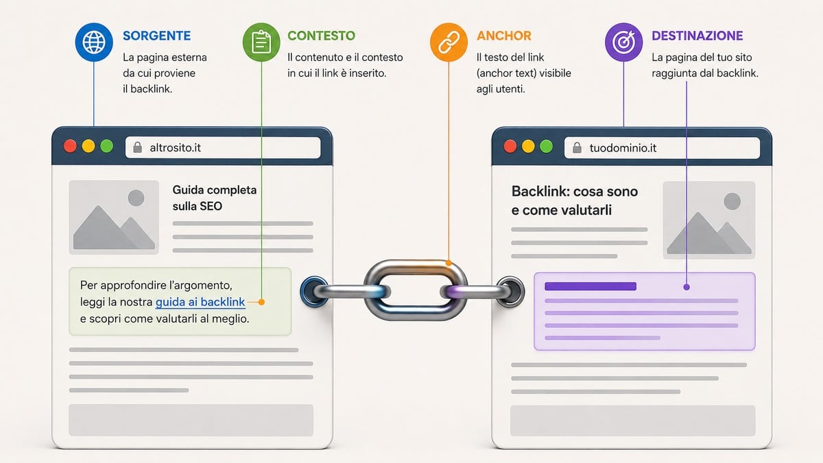 Backlink: cosa sono, come funzionano e come valutarli per la SEO 1 Schema di valutazione di un backlink basato su sorgente, contesto, anchor text e pagina di destinazione