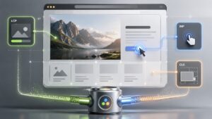Pagina web analizzata attraverso LCP, INP e CLS collegati a un unico sistema di misurazione.