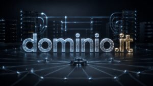 Nome di dominio dominio.it collegato visivamente a un'infrastruttura Internet
