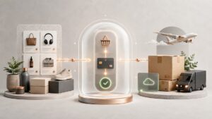 Rappresentazione del processo ecommerce dal prodotto alla transazione e alla consegna