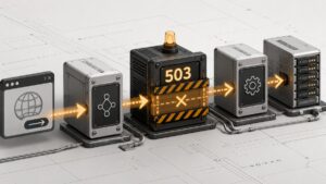 Errore 503 Service Unavailable rappresentato come richiesta web temporaneamente interrotta dal server