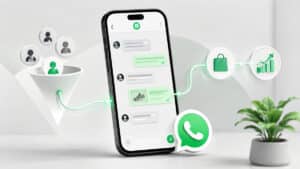 Marketing su WhatsApp rappresentato come percorso tra contatto, conversazione e conversione