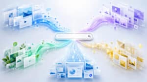 Motori di ricerca alternativi a Google rappresentati come percorsi diversi per la stessa ricerca