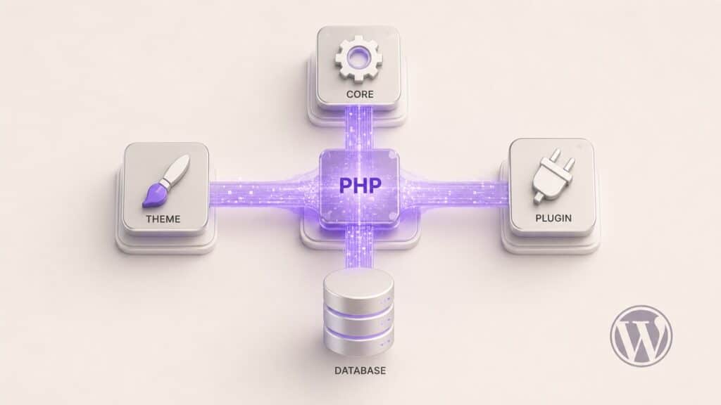 PHP: cos’è, come funziona e a cosa serve nel web e in WordPress 2 PHP collega core WordPress, temi e plugin alla logica server-side e al database
PHP collega core WordPress, temi e plugin alla logica server-side e al database