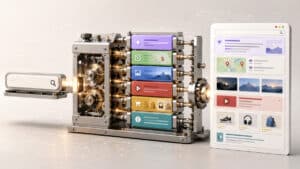 Meccanismo tecnologico che compone diversi tipi di risultato in una pagina di ricerca a partire da una query