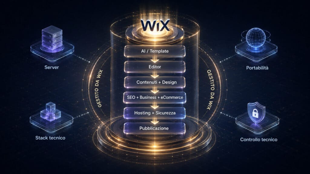 Wix: cos’è, come funziona, prezzi e opinioni 1 Schema del trade-off Wix tra gestione all-in-one, semplicità e controllo tecnico