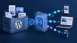 WordPress collegato a client esterni tramite REST API e flussi di dati JSON