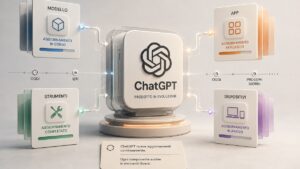 ChatGPT rappresentato come prodotto composto da moduli che si aggiornano in momenti diversi