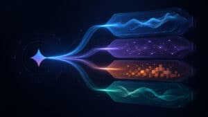 Gemini AI rappresentato come famiglia di modelli Google collegati a una stessa architettura
