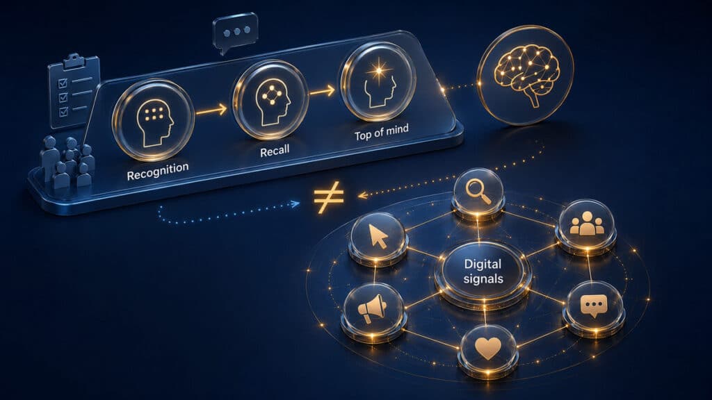 Brand Awareness: significato, importanza e come valorizzarla 1 Confronto tra misurazione diretta della memoria del brand e segnali digitali usati come proxy della brand awareness