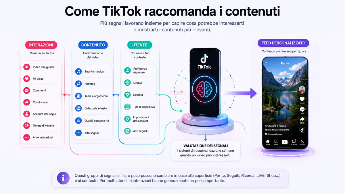 TikTok: cos’è, come funziona e come si usa 1 Schema dei segnali di interazione, contenuto e utente nelle raccomandazioni TikTok