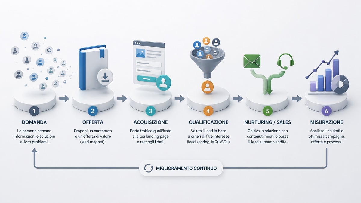Lead Generation: cos’è e come generare lead qualificati 1 Processo di lead generation dalla domanda alla qualificazione, nurturing, vendite e misurazione