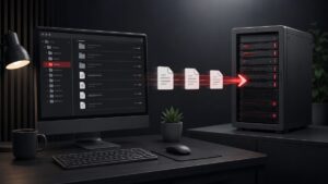 FileZilla Client durante il trasferimento di file tra computer locale e server remoto
