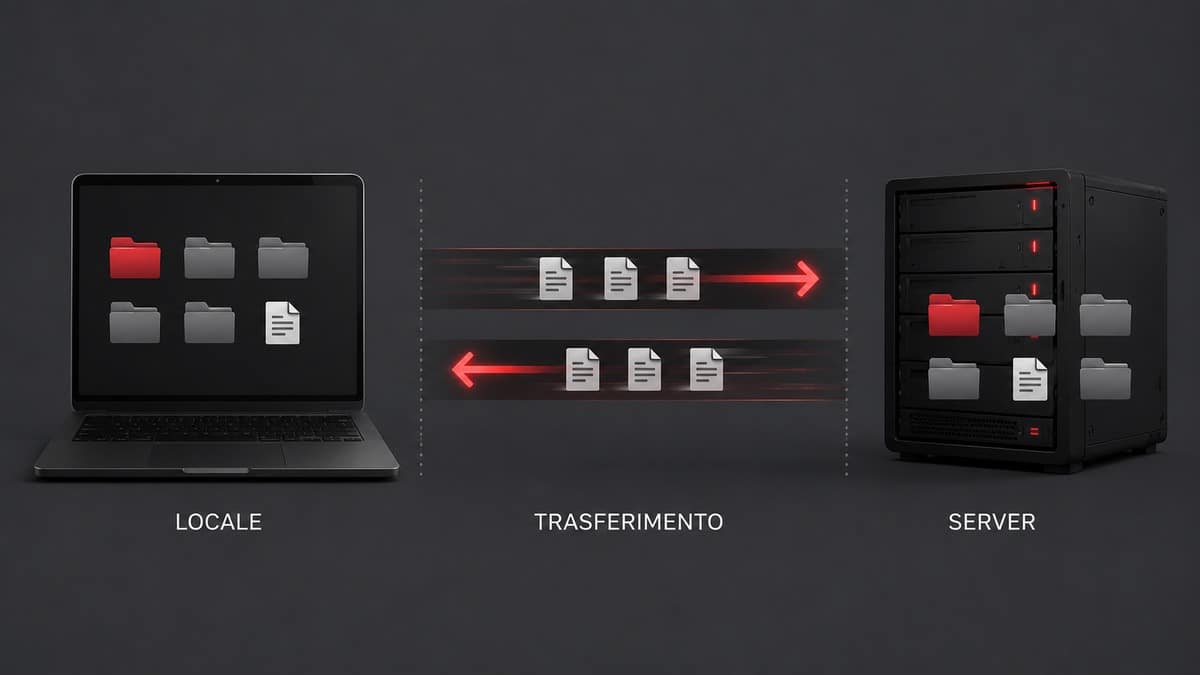 FileZilla: cos’è, come funziona e come usarlo con FTP, FTPS e SFTP 1 Schema del funzionamento di FileZilla tra file locali, trasferimento e directory sul server remoto