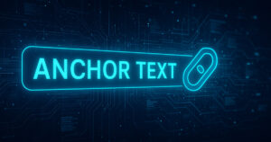 Interfaccia futuristica che rappresenta un anchor text digitale con connessioni semantiche tra contenuti web