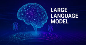 Rappresentazione futuristica di un Large Language Model in forma astratta, rete neurale illuminata da connessioni digitali su sfondo tecnologico