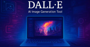 Illustrazione digitale futuristica che rappresenta il tool Dalle AI come generatore di immagini intelligenti.