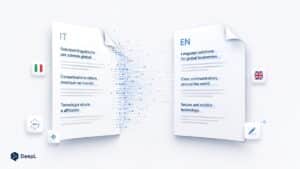 DeepL Traduttore rappresentato mentre trasforma un documento da una lingua a un'altra