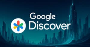 Illustrazione digitale futuristica del feed personalizzato di Google Discover con logo ufficiale, rappresentazione visiva dell’intelligenza predittiva Google