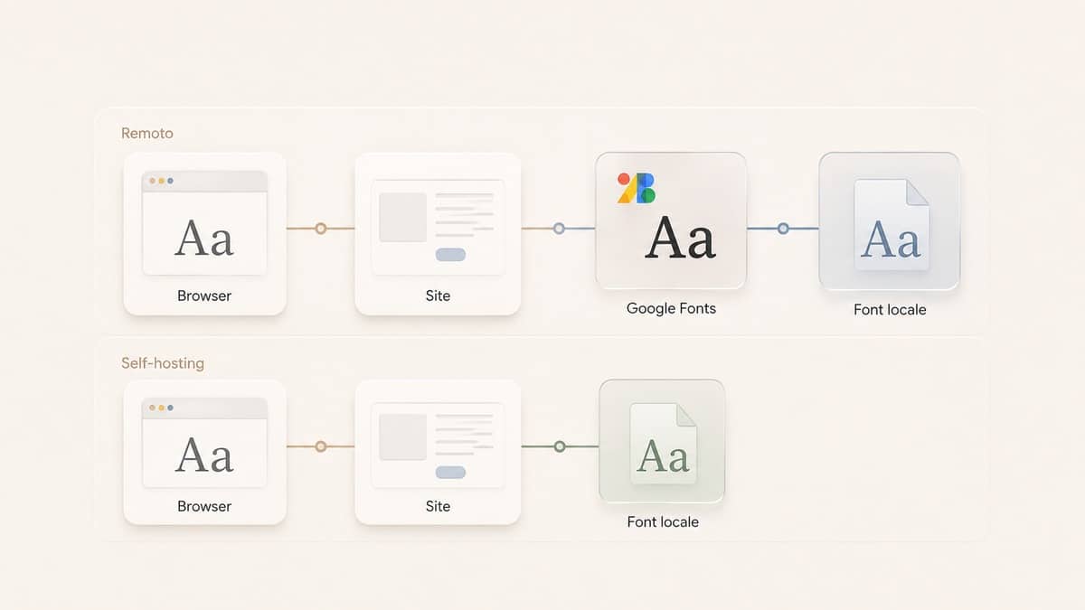 Google Fonts: i migliori font per siti web e come sceglierli 1 Schema del caricamento remoto di Google Fonts rispetto al self-hosting dei file font sul sito