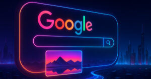 Visualizzazione concettuale di Google Immagini in un ambiente digitale futuristico
